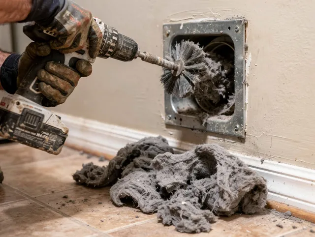 Certified Fairview Park Dryer Vent Cleaning technician performing dryer vent cleaning in Fairview Park